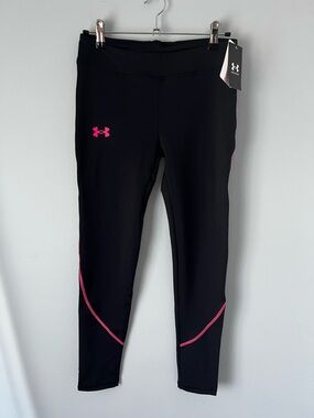 Girls Under Armour Black Leggings with Pink Accents, Cold Weather, Youth Large